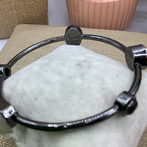 Chico's Purple Pink Rhinestone Bangle Gunmetal Gray Bracelet - Picture 4 of 5